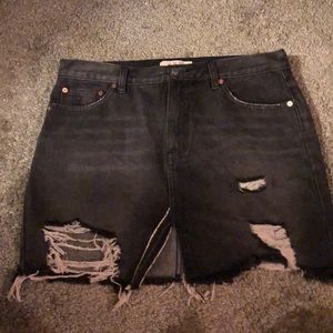 Free People Grey Ripped Denim Skirt